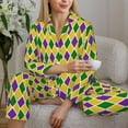 thumbnail image 4 of Goofa Mardi Gras Purple Yellow Plaid Printed Women’s 2 Piece Pajama Set Super,Pajamas Women's Long Sleeve Sleepwear Soft Button Down Loungewear Pjs Lounge Set Nightwear-X-Large, 4 of 9