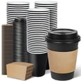 thumbnail image 1 of Vasos de café desechables de ginkgo, 12 onzas, paquete de 100 con tapas y fundas, 1 of 6