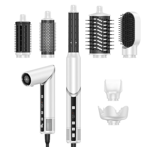 7-in-1 Professional Hot Air Styler System, High-Speed Hair Dryer Brush Kit with Foldable Handle, Auto-Wrap Curlers, Diffuser, and Ionic Technology for All Hair Types