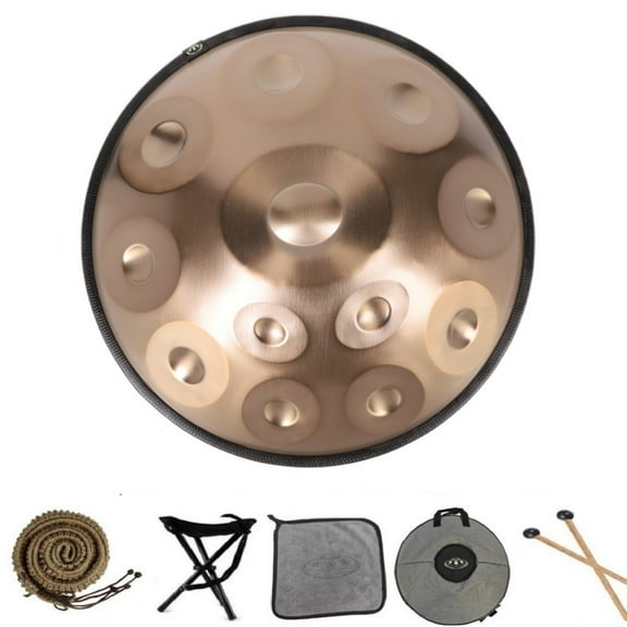Latourreg 440HZ 12Tones Golden Handpan Drum 22inch D Minor Steel Tongue Drum with Soft Bag