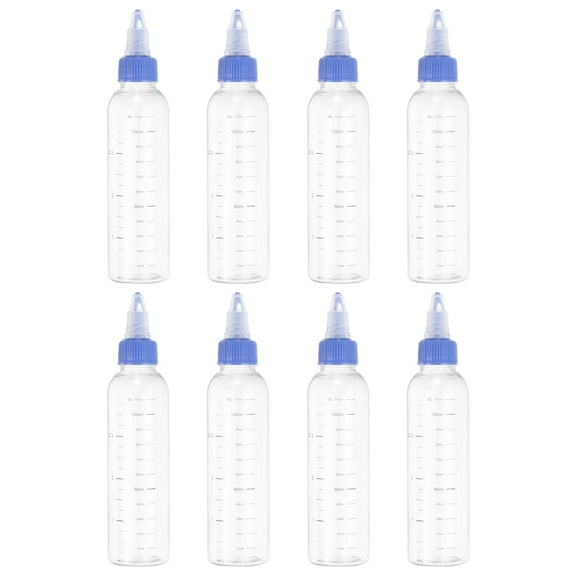 Uxcell 110 ml/4 OZ Plastic Squeeze Bottles with Blue Twist Cap, 8 Pcs Graduated Round Dispensing Bottle Empty Pointed Bottle for Liquids, Crafts, Oils, Transparent