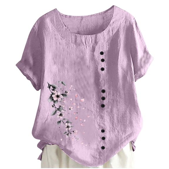 Cavosen Button down Shirts for Women Short Sleeve Crew Neck Shirt Lightweight Tees Breathable Summer Workout Tops