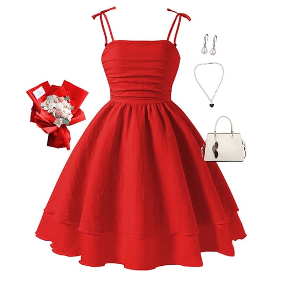 Miaoju Summer Dresses Sleeveless for Girls Short Sweet Waist-cinching Dress with Bow Solid Color Size 8-12 Years