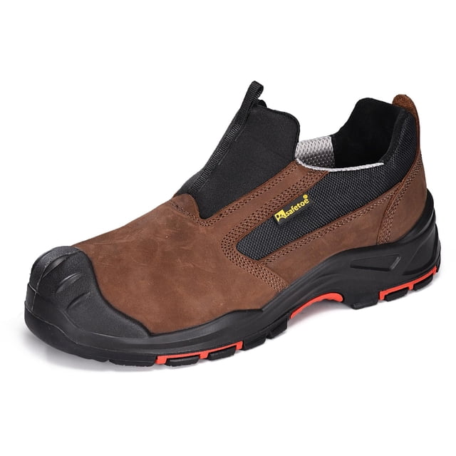 Work Shoes for Men Composite Toe Cow Leather Safety Shoes Slip On Lightweight(Size 9)