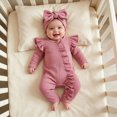 thumbnail image 2 of NOLDARES Newborn Baby Girl Clothes Jumpsuit Set Ruffle Romper Headband One-Piece Coming Home Outfits Fall Clothes,A1120-Light Purple, 2 of 9