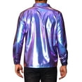 thumbnail image 3 of Camisas holográficas INSPIRE CHIC para hombres, camiseta de manga larga metálica, camisa de disco brillante, 2XL azul, 3 of 5