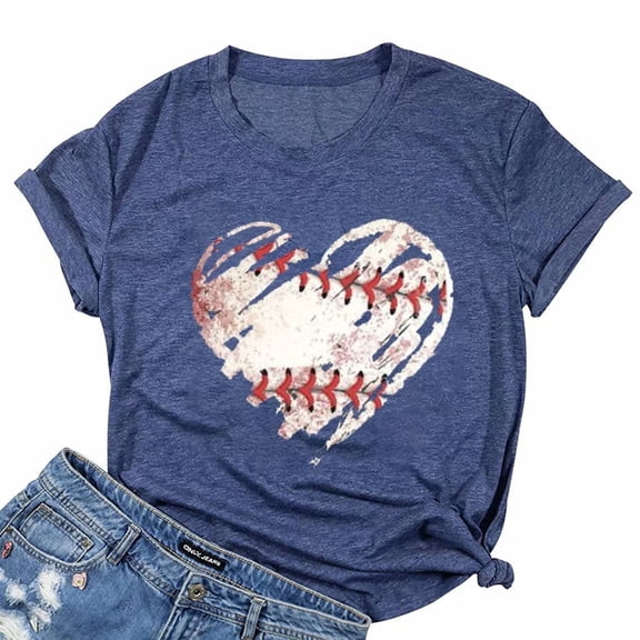 KimSoong Women Baseball Shirts Baseball Mom T-shirt Baseball Heart Graphic Tee Game Day Gifts Funny Short Sleeve Tops,L