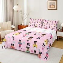 Castle Fairy Cute Nutcracker 4-Piece Full Size Sheets,Merry Christmas Bed Sheets,Polka Dots Lightweight Sheet Sets,Lightweight Festival Room Decor