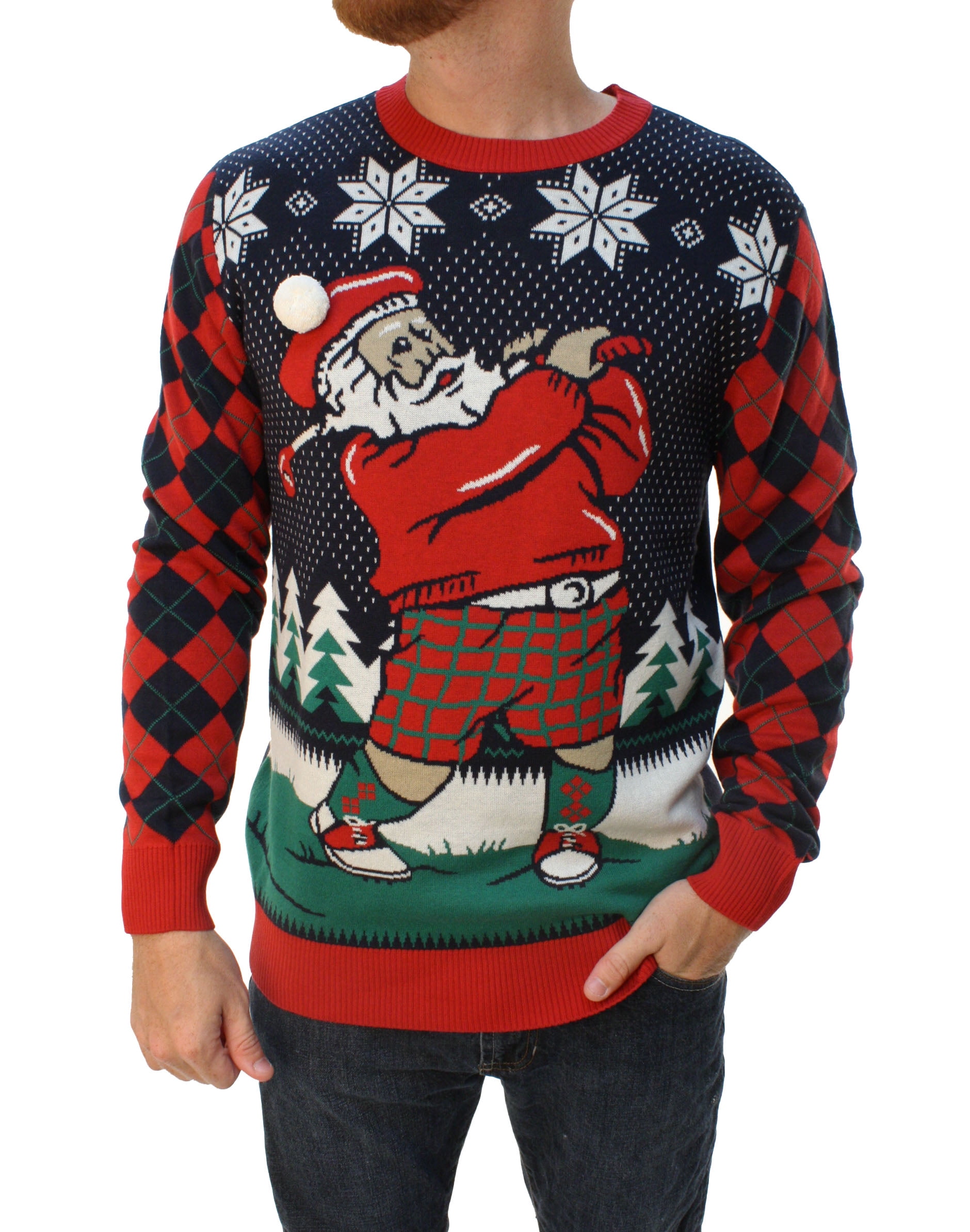 Ugly Christmas Sweater Men's Golfing Santa With 3D Pop Out Hat ...
