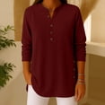 thumbnail image 2 of RongHuan Women's Crew Neck Tshirt Long Sleeve Henley Shirt Loose Fit Casual Tops Button Up Pullover Tees, 2 of 7
