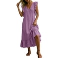 thumbnail image 2 of ClodeEU Women's V Neck Ruffle Cap Sleeve Tiered Midi Dress,Casual Flowy A-Line Swing Sundress Purple,Women's Plus XXL, 2 of 6