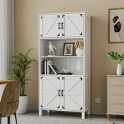 PAKASEP Farmhouse Storage Cabinet, 5 Shelf Industrial Bookshelves and Bookcases with Doors and Adjustable Shelves, 67in Tall Bookcase for Bedroom, Home Office, Living Room, and Kitchen (White)