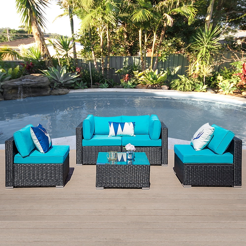 Patio Furniture Corner Sofa Outdoor Loveseat Brown/Tan 2 Piece Wicker Rattan Outdoor Sectional Sofa Set with Non-Slip Cushions,Single Chair for SUNVIVI OUTDOOR Furniture 
