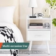 thumbnail image 4 of Modern NightStand with Fabric Drawer, Mid Century Modern Bedside Table with Open Shelf, Wood End Side Table for Bedroom Living Room, White, 4 of 8