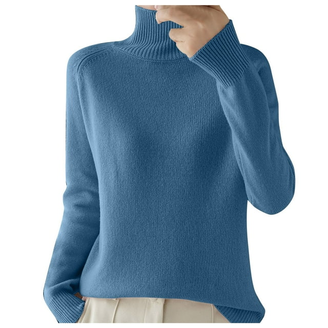 Chandail Col Roulé Femme Automne et Hiver Épais Coréen Chandail Uni Ample Tricoté à Manches Longues