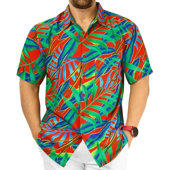 LA LEELA Men's Men Vacation Beach Shirt Holiday Hawaii Shirt Short Sleeve Summer Tops Button-Down Collar Shirts For Men S Tropical, Multi
