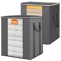 2 Pack Clothes Storage Bins with Lids, Foldable Blanket Storage Container with Zippers, Clear Window, Closet and Organization for Sweater, Comforter