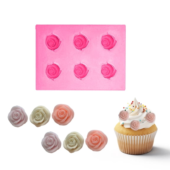 Silicone Fondant Mold, 6-Cavity Medium Rose Flower Mold for Cake Candy Chocolate Decorating, DIY Baking Tools (1-Pack)