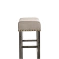 thumbnail image 3 of Set of 2 Counter Height Bar Stools with Tan Linen Upholstery and Weathered Gray Finish, 3 of 5