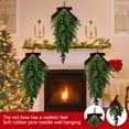 thumbnail image 6 of Burgundy Christmas Teardrop Swag 22 Inch Rustic Door Swag Teardrop Wreath Artificial Pine Needle Hanging Garland Greenery with Bell Velvet Bow for Outdoor Fireplace Decor (Burgundy), 6 of 8