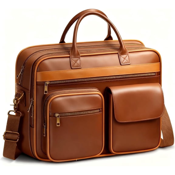 Leather Messenger Bag for Men, 15.6 In Briefcase with Padded Laptop Compartment, Large Satchel Bags Laptop Bag for Mens, Computer Bags for Work Office Business Travel, Brown