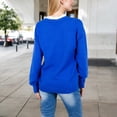 thumbnail image 5 of Women's Long Sleeve Sweater with V-Neckline and Lace Trim Detail - Medium, Blue, 5 of 6