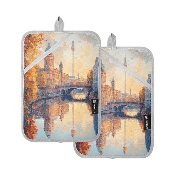 BZSMCE Pot Holder Oven Mitts Cooking baking The Tower and Bridge Creative Pattern Size:7x9.8in