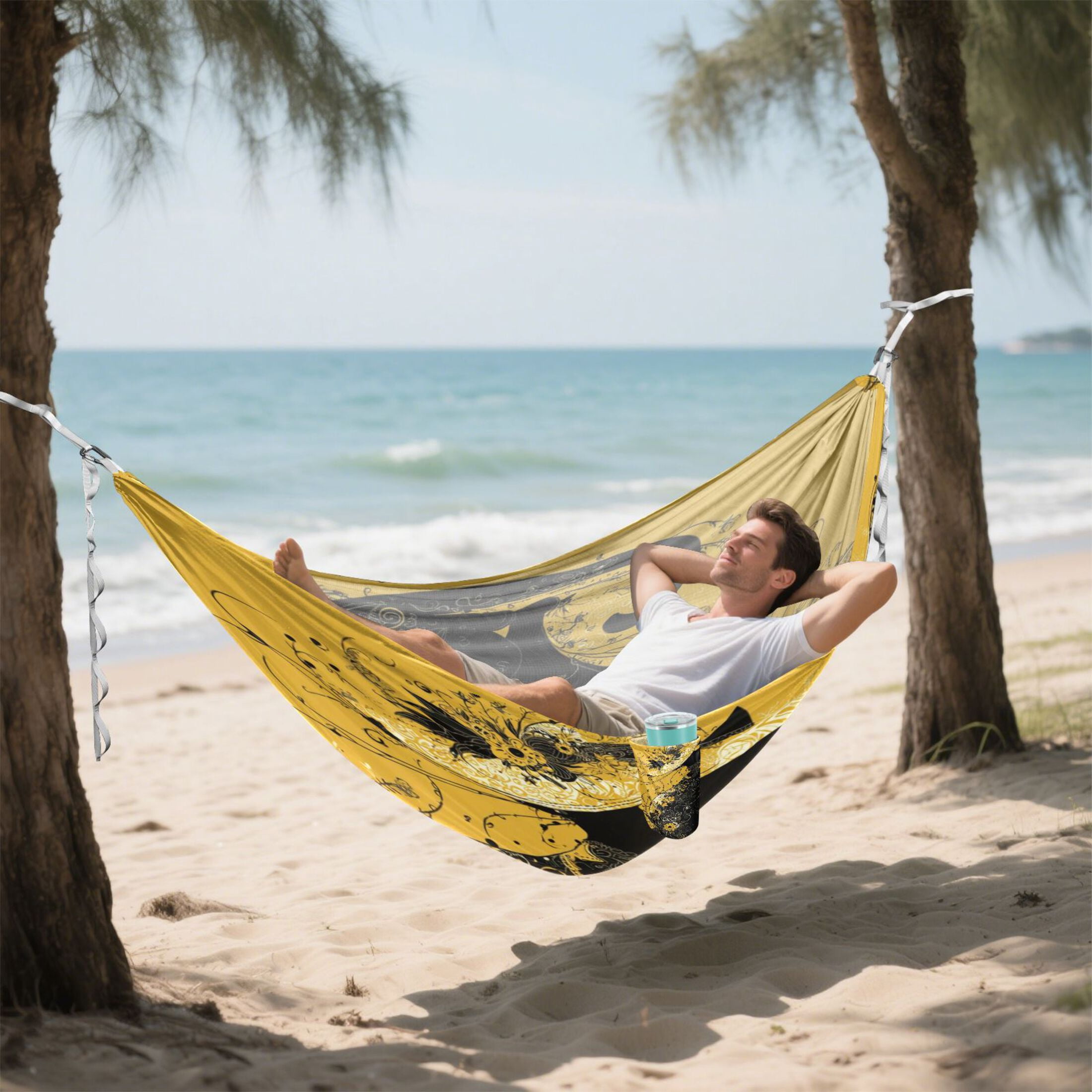 Hanging Hammock Portable Travel Camping For Outdooor Beach Camping Hiking Black Cat