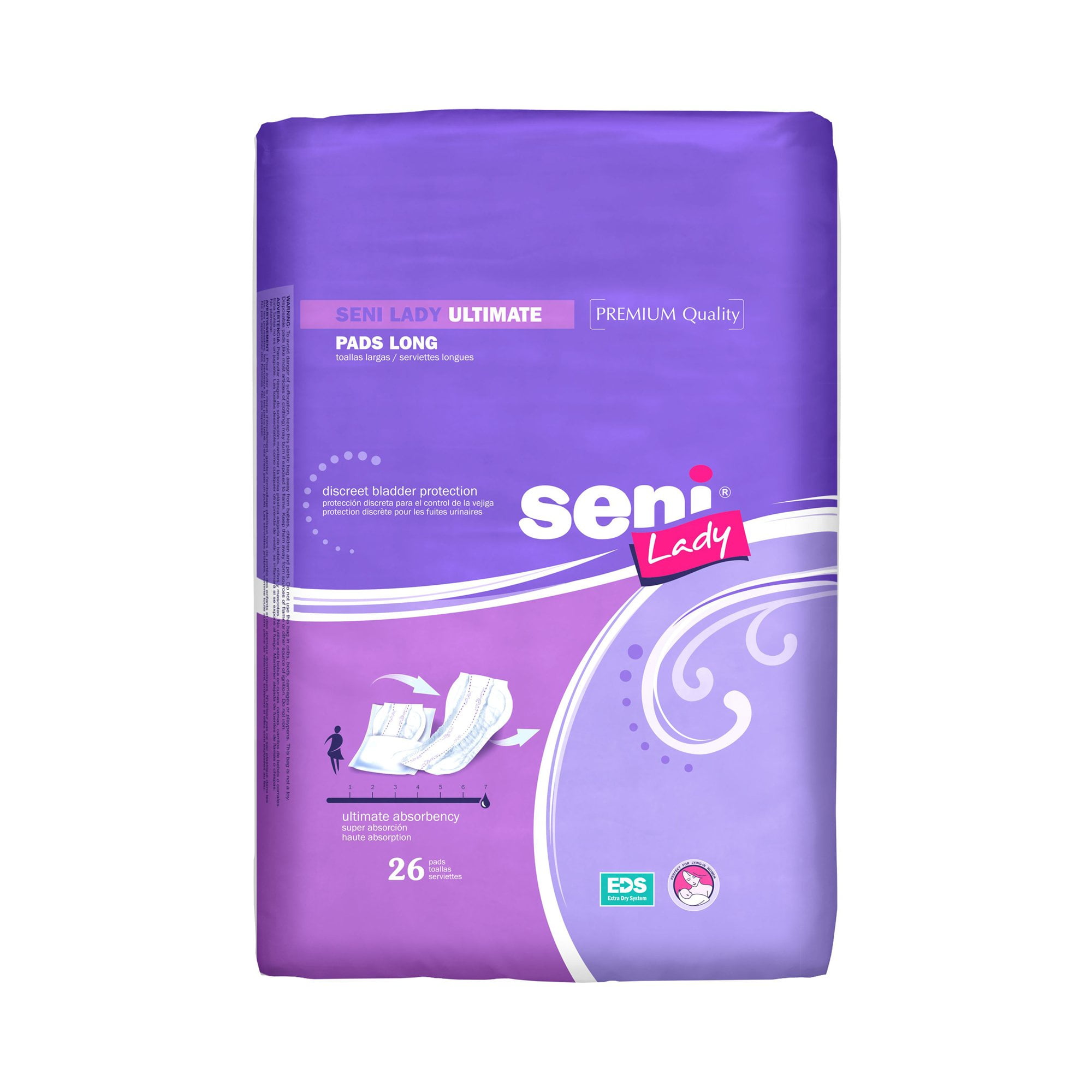 Seni Lady Ultimate Female Incontinence Pad, Long Length, 16.5', 26 Count, 1 Pack