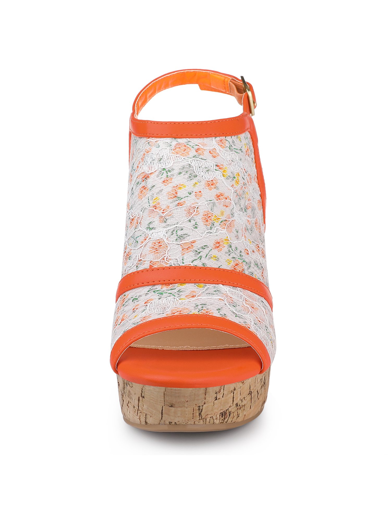 DARING DIVA Women's Open Toe Platform Heel Lace Wedges Sandals Orange Flower 6