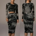 thumbnail image 6 of GENEMA Women Autumn 2 Pieces Outfits Long Sleeve O-Neck Pullover Crop Top High Waist Bodycon Midi Skirt Set Gradient Tie-Dye Print Party Clubwear, 6 of 19