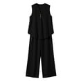 thumbnail image 6 of VBVC Women's 2 Piece Cotton-Linen Outfit Set,Notch Neck Tank Top and Wide Leg Pants For Women,Ladies Button Trim Loungewear with Pockets,Black,S-2XL, 6 of 7