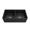 thumbnail image 3 of BOCCHI Classico Farmhouse Apron Front Fireclay 33 in. Double Bowl Kitchen Sink with Protective Bottom Grid and Strainer in Matte Dark Gray, 3 of 6