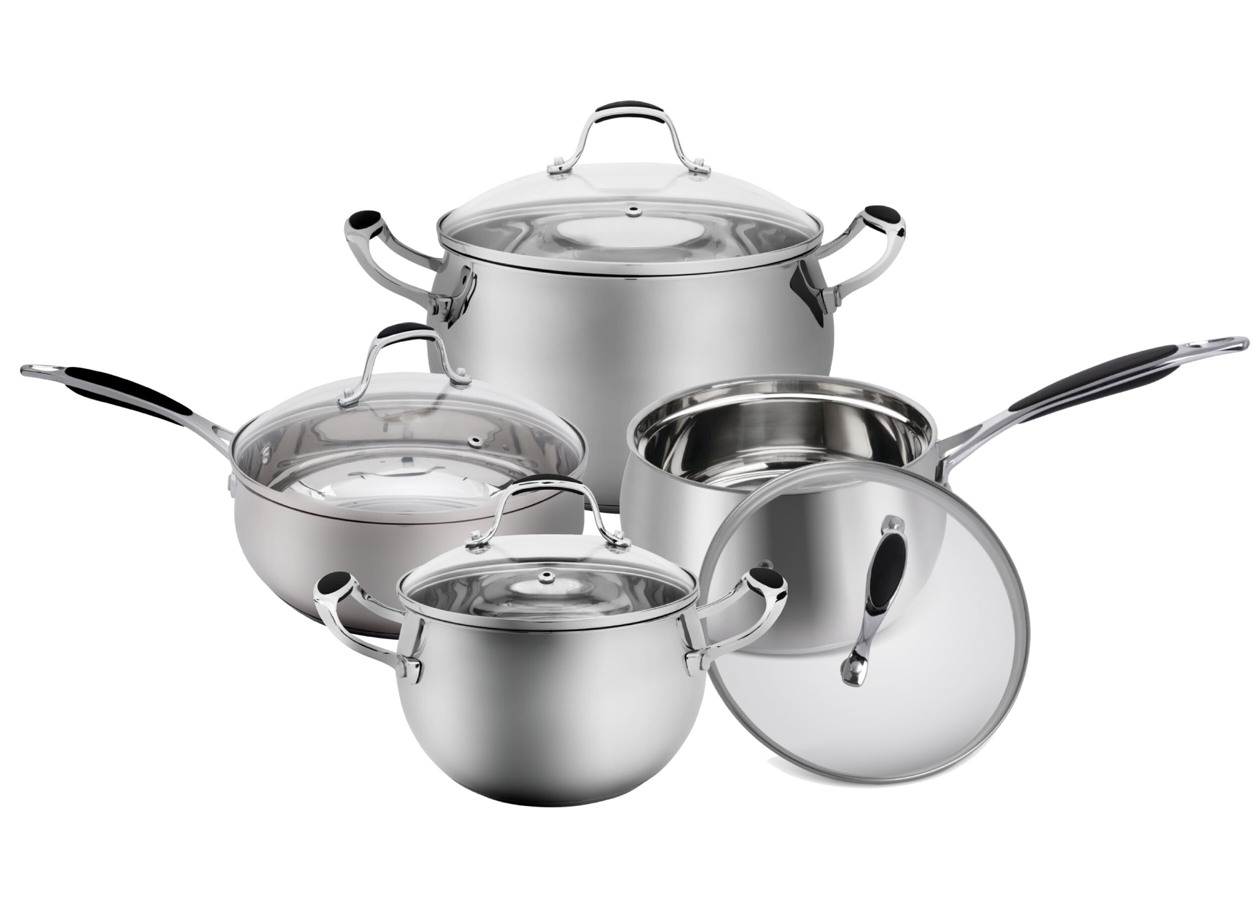 Casseroles ELITRA Stainless Steel Casserole Pot with Glass Lid For All Stovetops 3 QT Silver