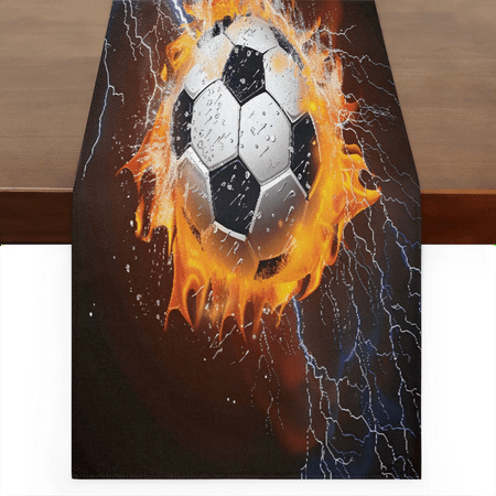 

Tiveruda Table Runner Boho Table Runner Soccer Fire And Water Ball Sports Bohemian Boho Outdoor Table Runner Decoration for Indoor Outdoor Home Dinner Party Wedding Decor 13 x 120 Inch