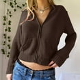 thumbnail image 2 of WEIYLL Womens Jacket Zip Up Long Sleeve Ribbed Knit Cropped Hoodie Sweater Pullover Brown Fall Tops Size M, 2 of 9