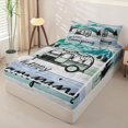 thumbnail image 3 of Manfei Kawaii Camper Zipper Full Size Comforter Sets with Fitted Sheet and 2 Pillowcases,Cute Adventure Car Zipper Bedding Set,Light Blue White,Reversible, 3 of 7