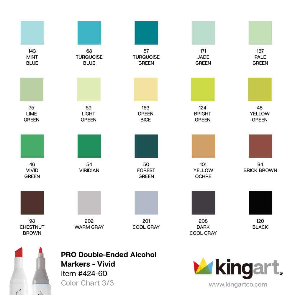 Kingart Non-toxic Sketch Art Markers with Storage Case, Chisel-Point, Assorted Colors, 60 Count