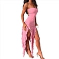 thumbnail image 3 of Vestido de Fiesta Elegante de Verano para Mujer, Sin Tirantes, Tubo, Midi, Ajustado, con Volantes Irregulares y Borlas Rosa M, 3 of 10