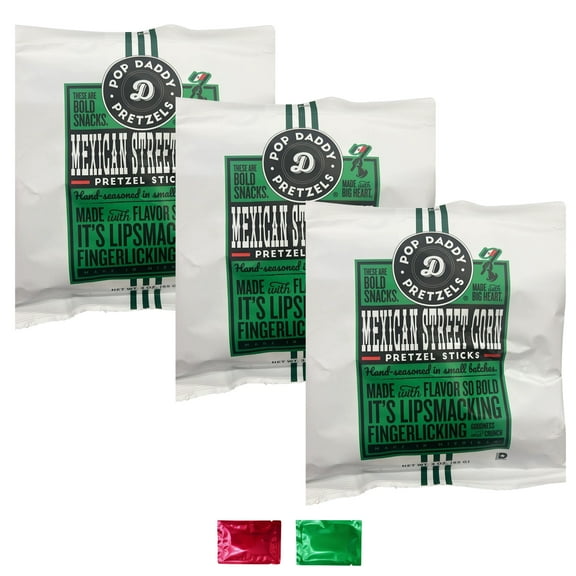 Pop Daddy Mexican Street Corn Pretzel Sticks 3 Oz 3 Packs, Boldly Seasoned Snack Pretzels, Healthy Gourmet On the Go Snacking Lunchboxes Movie Nights Treat w/ 2 Snoep in Beperkte Oplage