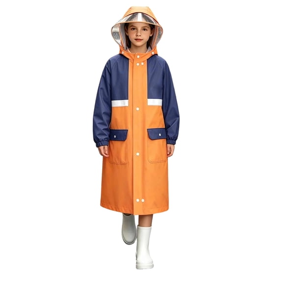ATOGUTA Kids Rain Jacket Lightweight Raincoat Waterproof with Hood Protective Poncho Jacket Pockets Orange