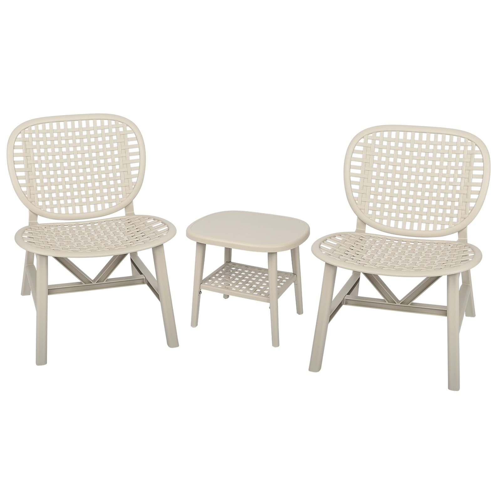 Aimee Lii 3 Pieces Hollow Design Retro Patio Table Chair Set, Outdoor All Weather Conversation Bistro Set with Open Shelf, Lounge Chairs, Widened Seat for Balcony Garden Yard, White Aimee Lii 3 Pieces Hollow Design Retro Patio Table Chair Set, Outdoor All Weather Conversation Bistro Set with Open Shelf, Lounge Chairs, Widened Seat for Balcony Garden Yard, White