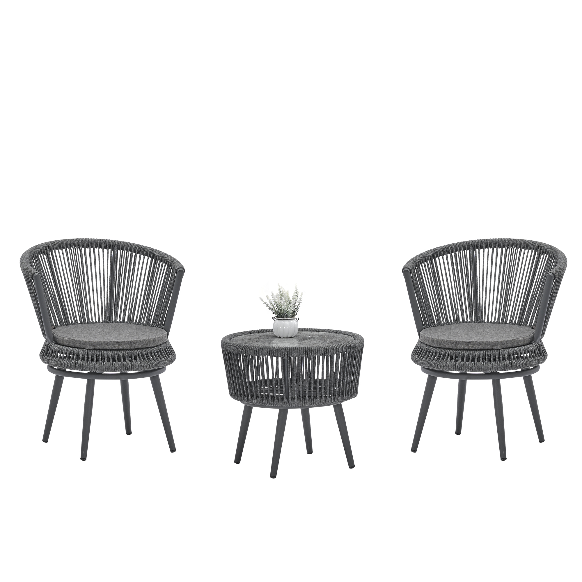 3PCS Outdoor Garden Rattan Chairs with Coffee Table, All Weather Outdoor Lounge Chair Chat Conversation Set for Garden, Backyard, Pool, Balcony - Dark Gray - image 3 of 8
