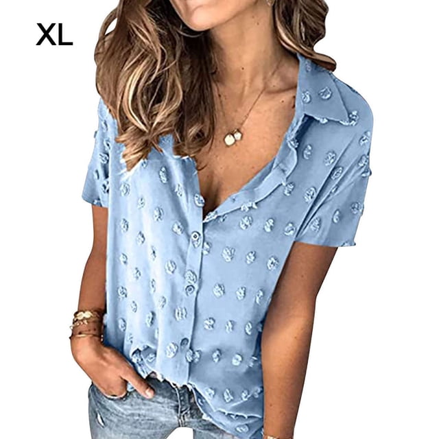 Camisa de mujer Blusa de gasa informal Camisa de manga corta con botones para niña, Azul, XL Noticed AP001376-24