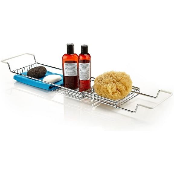 Home Intuition Stainless Steel Expandable Shower Bathtub Tray over The Clawfoot Tub Bath Caddy