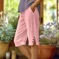 thumbnail image 2 of RYRJJ Womens Bermuda Shorts Dressy Causal Elastic Waist Buttons Linen Knee Length Long Shorts with Pockets Summer Beach Short(Pink,XXXL), 2 of 6