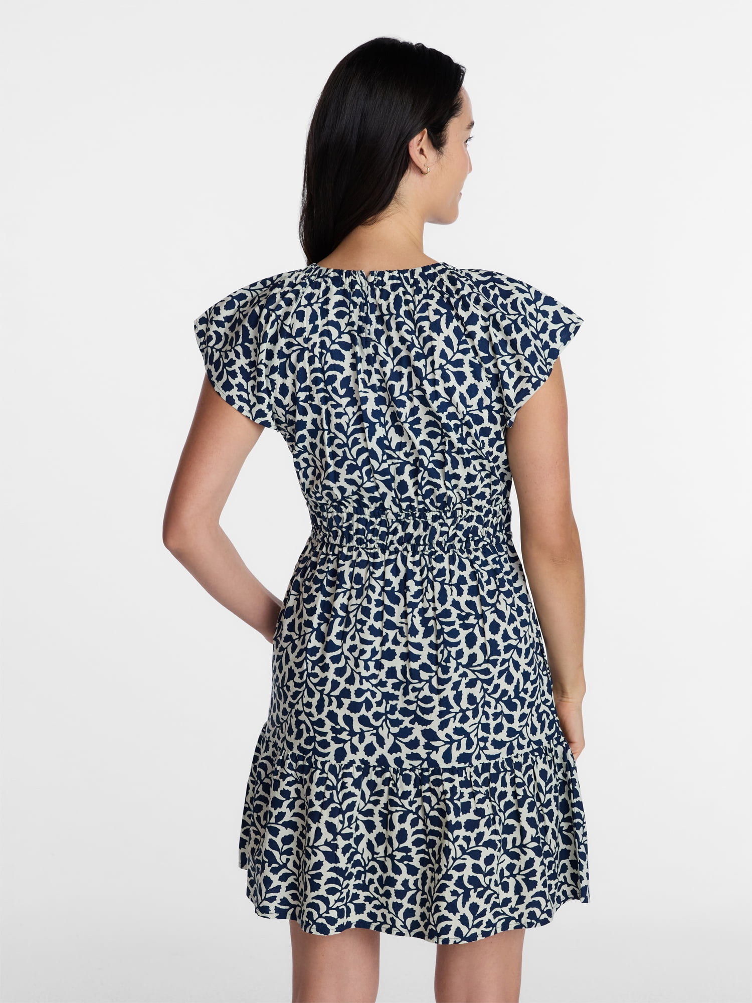 Time and Tru Women's Cinched Waist Mini Dress with Flutter Sleeves, Sizes XS-XXXL