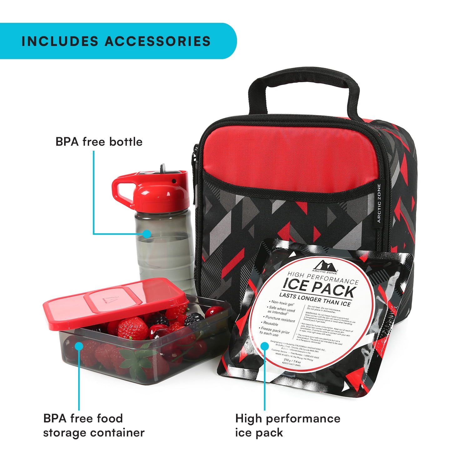 Arctic Zone Lunch Box Combo with Thermal Insulation, Tesseract Gray and Red