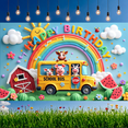 thumbnail image 5 of Colorful Design Happy Birthday Banner Farm Animals Rainbow Theme School Bus for Kid's Party Photo Shoot, 5 of 8