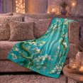 thumbnail image 6 of Golden Branches with White Blossoms on Teal, Elegant Botanical Style for Flower Lovers, Curving Tree Scene and Mother's Day Gift, Soft Flannel Blanket for Bedroom and Sunroom, Elegant Home Decor, 6 of 9